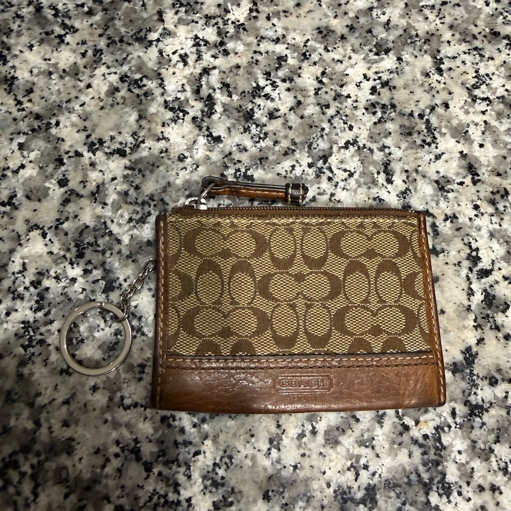 Coach Signature Keychain Wallet in Brown and Tan